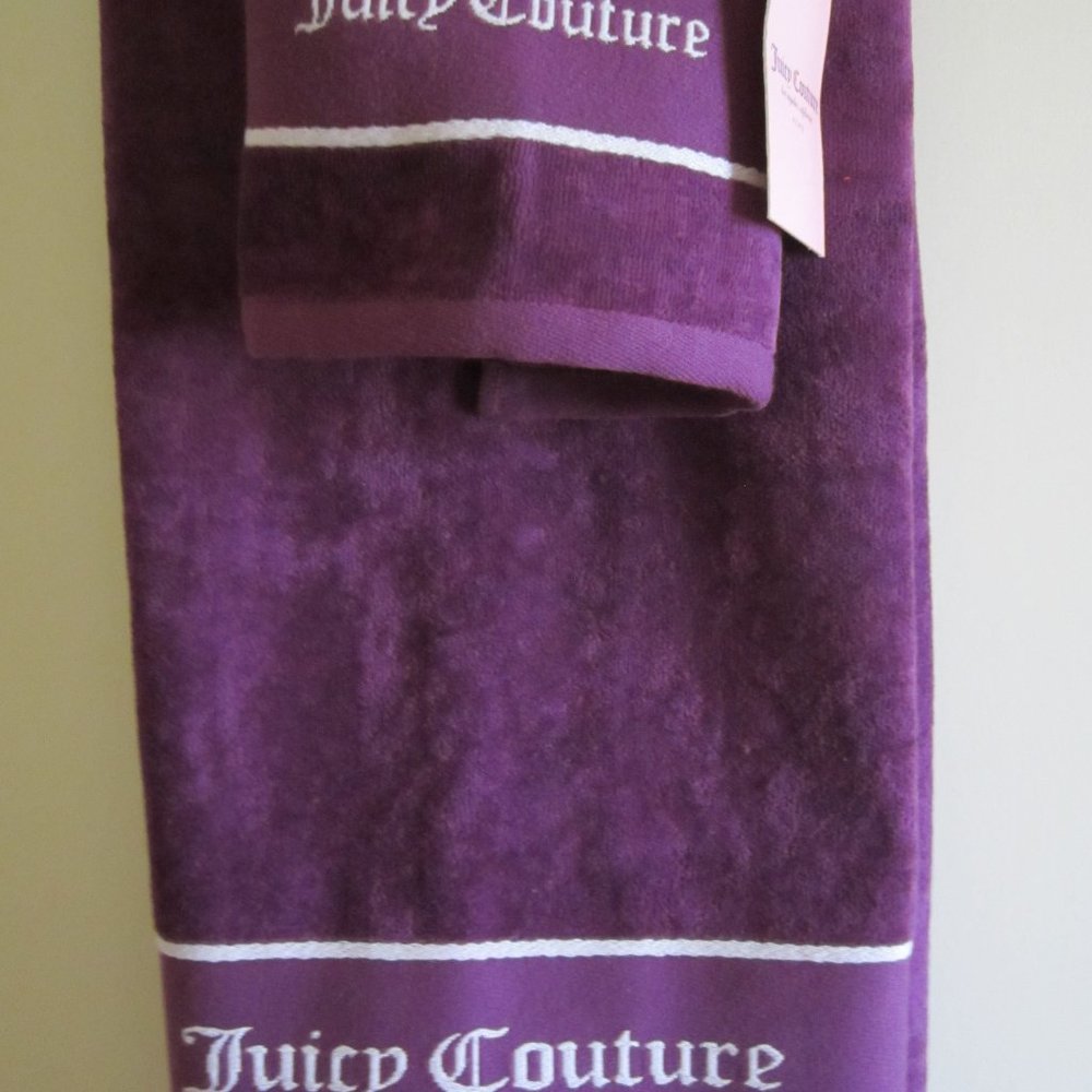 Juicy Couture Purple Shower & Hand Towel Bathroom (2 Pieces), NEW - Picture 2 of 4
